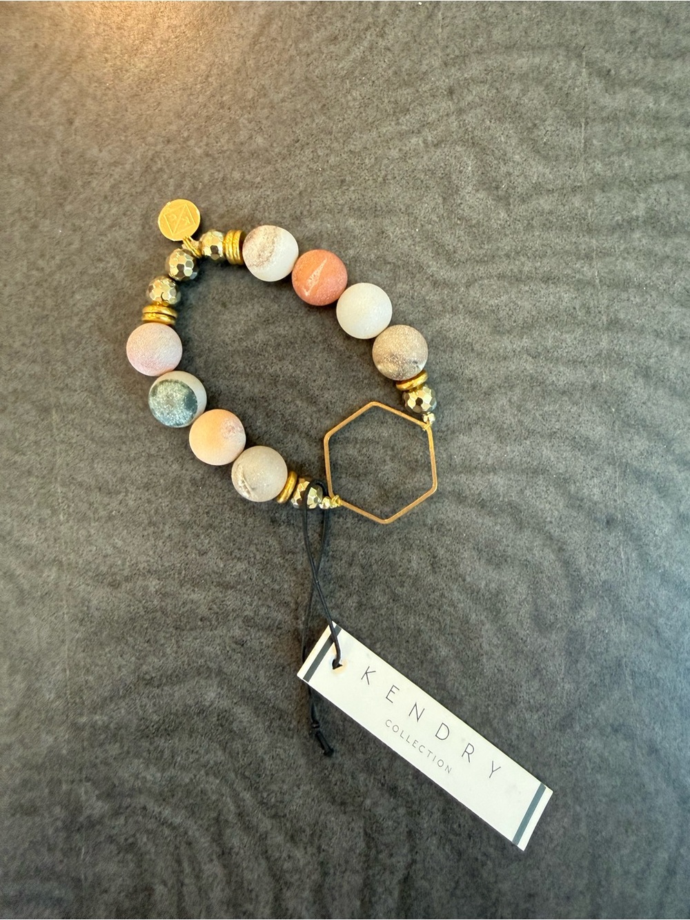 Multicolor Beaded Hexagon Bracelet - Gold Accents